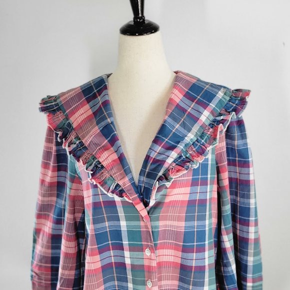 FREE PEOPLE Molly Ruffle  plaid Top Sz S NEW - Picture 3 of 10